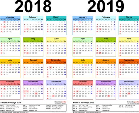 2018 Calendar 2019 Printable